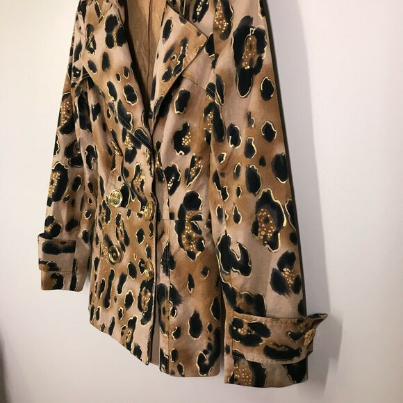 Cache Tan Metallic Leopard Print Trench Coat - Picture 6 of 9
